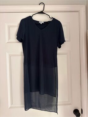 Halston Heritage Navy High-Low Chiffon Hem Dress
